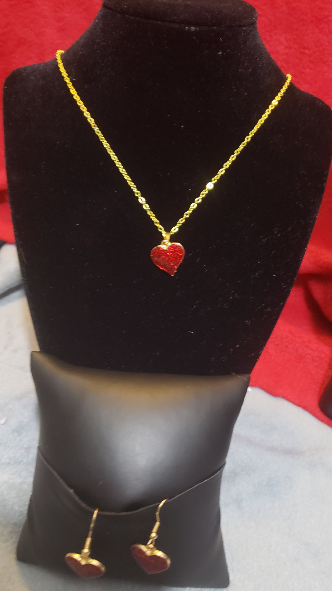 Mini  Shimmer Gold and Red Heart Set